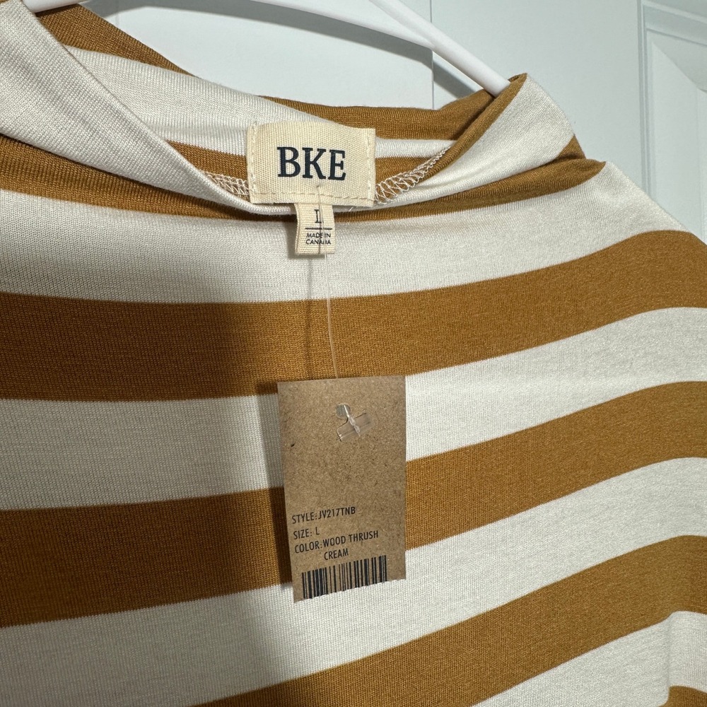 NWT BKE Mock Neck Top Womens Large Yellow Cream Striped Long Sleeve Soft Buckle‎ - Picture 2 of 4